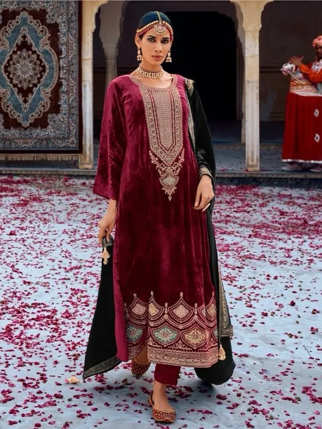 Buy Red Viscose Velvet Designer Salwar Kameez - Indian Dress - C1203A | Fabricoz Australia Buy Red Viscose Velvet Designer Salwar Kameez - Indian Dress - C1203A | Fabricoz Australia