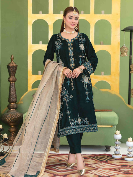 Pakistani Salwar Kameez - Embroidered Velvet