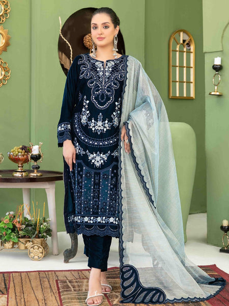 Pakistani Salwar Kameez - Embroidered Velvet