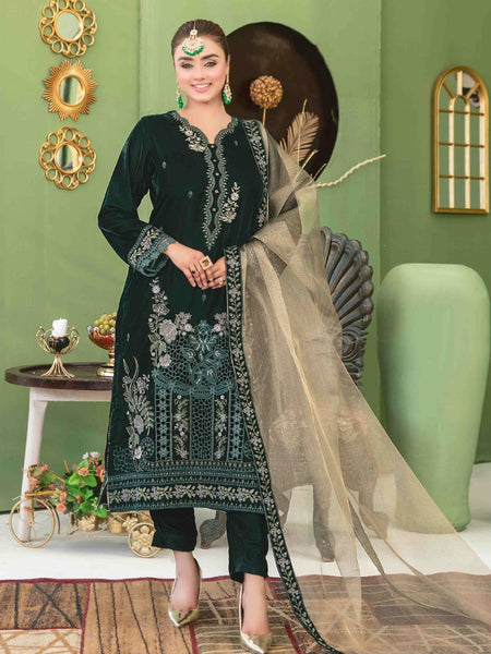 Pakistani Salwar Kameez - Embroidered Velvet