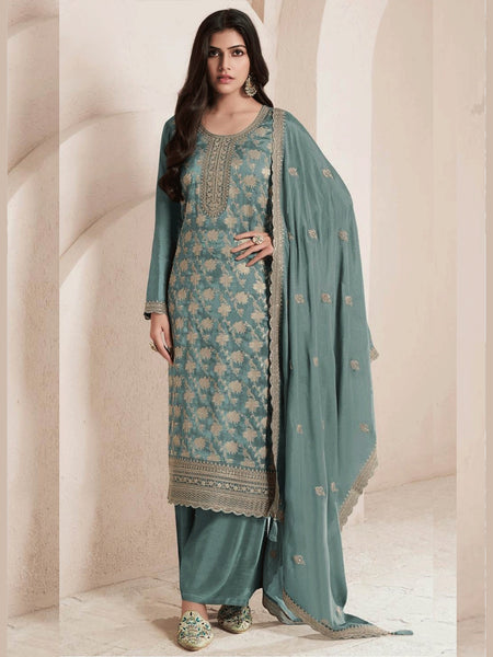Silk Indian Dress - Silk Jacquard Embroidery