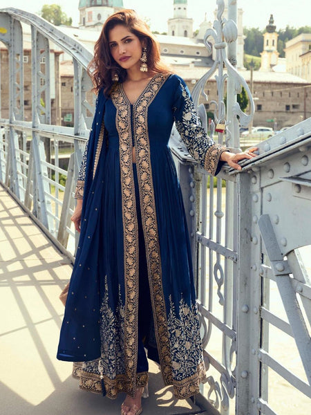 Palazzo Indian Dress - Embroidered Real Chinon