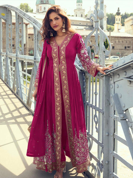 Palazzo Indian Dress - Embroidered Real Chinon