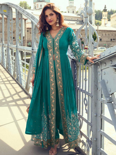 Palazzo Indian Dress - Embroidered Real Chinon