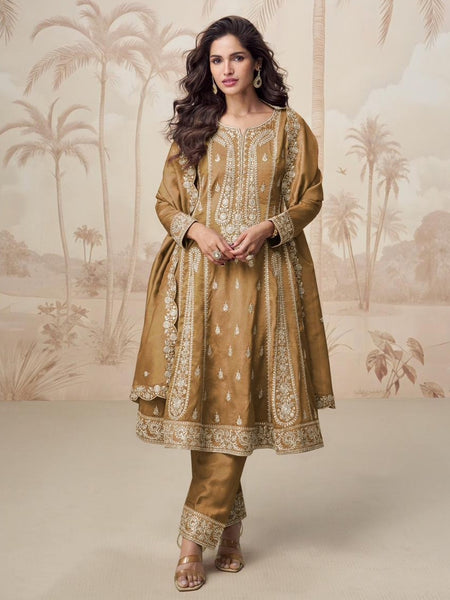 Salwar Kameez - Golden Mustard Simar Silk Heavy Embroidered