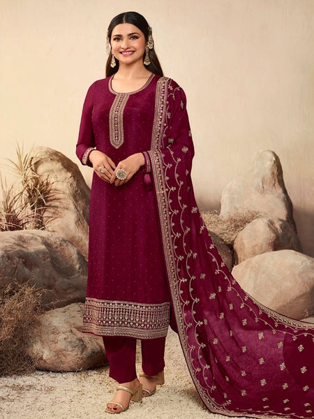  Salwar Kameez - Wine Purple Art Silk Embroidered