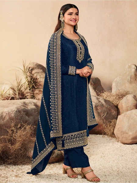  Salwar Kameez - Navy Blue Art Silk Embroidered Wear