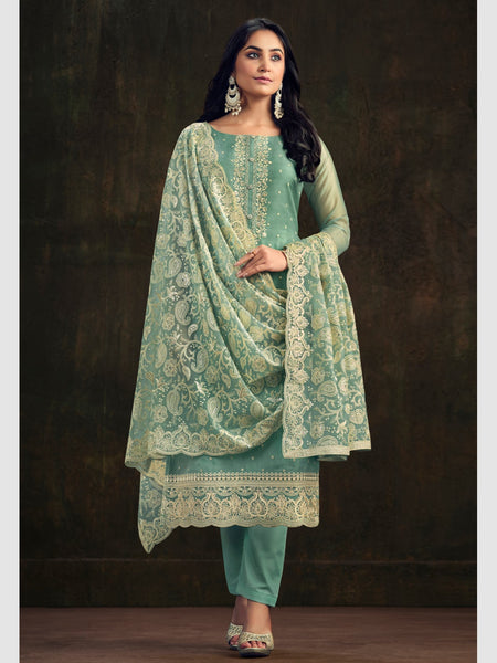 Straight Indian Dress - Organza Embroidery