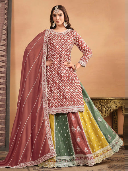 Red Indian Dress - Embroidery on Chinon