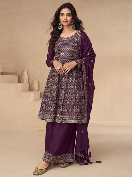 Purple Salwar Kameez - Premium Chinnon Silk
