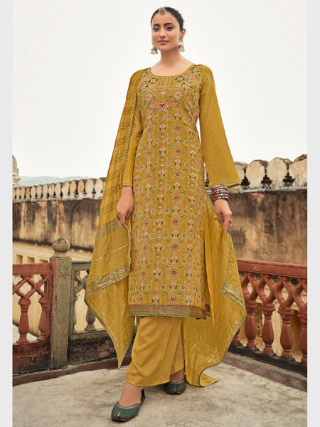 Blue Salwar Kameez - Silk Minakari Jacquard