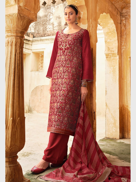 Blue Salwar Kameez - Silk Minakari Jacquard