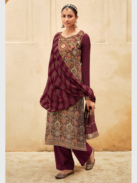 Blue Salwar Kameez - Silk Minakari Jacquard