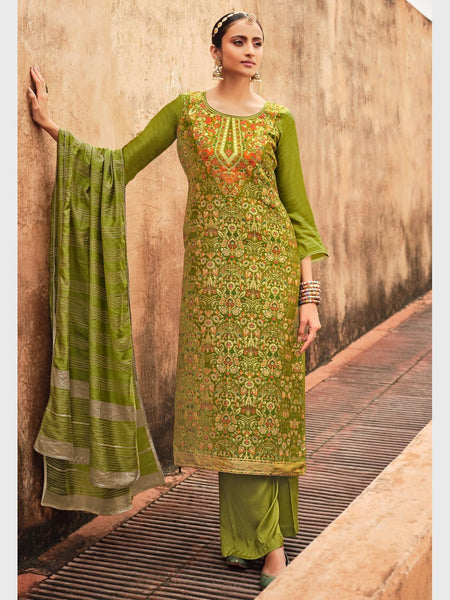 Blue Salwar Kameez - Silk Minakari Jacquard