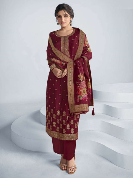 Red Indian Dress - Embroidered Jacquard