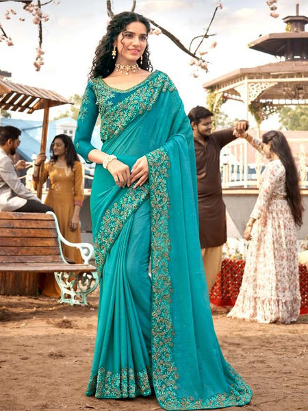 Green Saree - Embroidered Art Silk