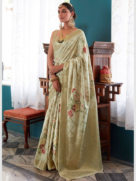 Green Saree - Art Silk Printed