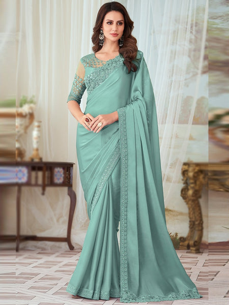 Green Saree - Embroidery Art Silk