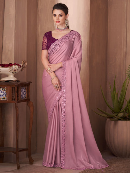 Pink Saree - Satin Georgette Embroidery