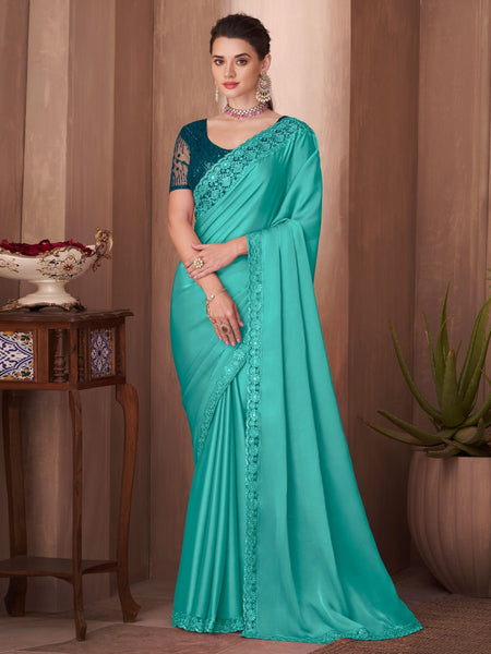 Green Saree - Satin Georgette Embroidery