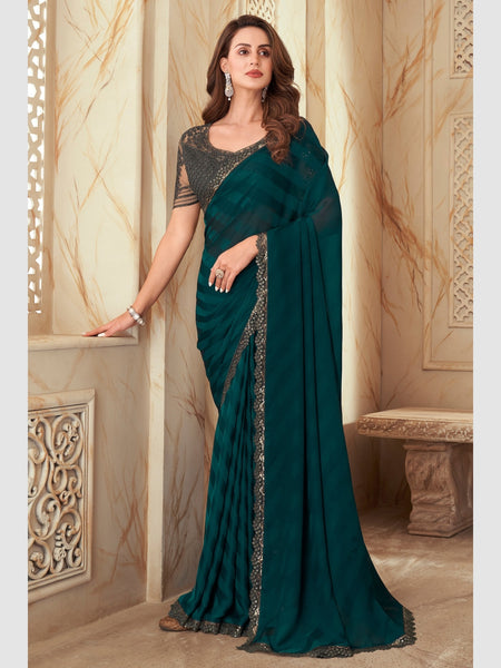 Green Saree - Art Silk Embroidery