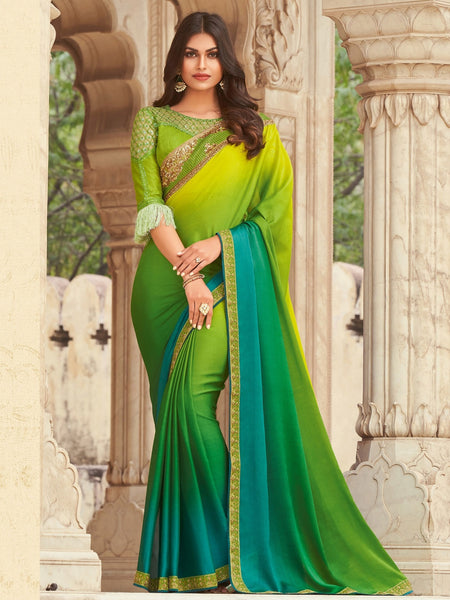 Green Saree - Embroidery on Art Silk