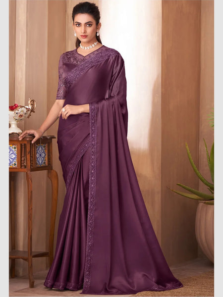Purple Saree - Art Silk Embroidery
