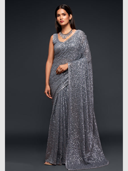 Georgette Saree - Georgette Embroidery & Sequin