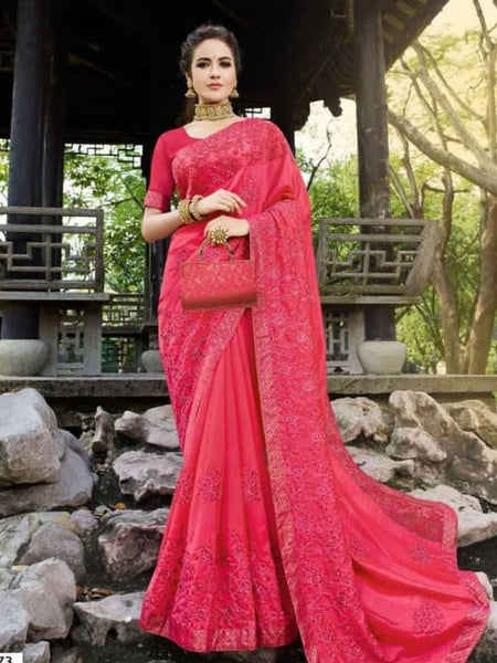 Orange Saree - Georgette Embroidery