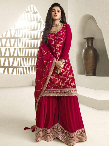 Palazzo Salwar Kameez - Chinon Jacquard Embroidery