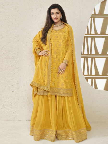 Palazzo Salwar Kameez - Chinon Jacquard Embroidery