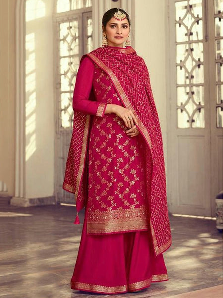 Red Indian Dress - Jacquard Zari Embroidery