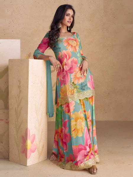 Blue Salwar Kameez - Real Chinnon Net
