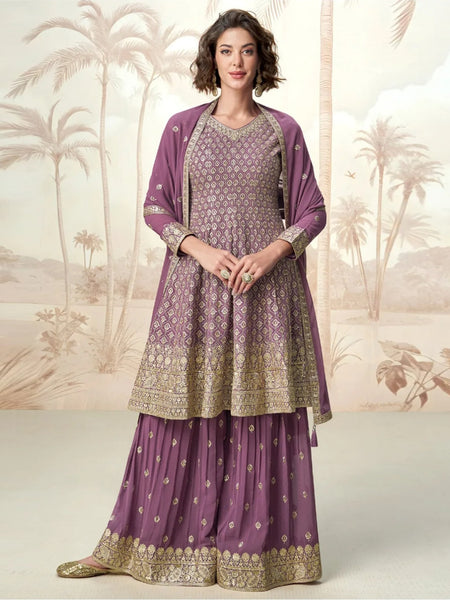 Purple Salwar Kameez - Real Georgette Sharara
