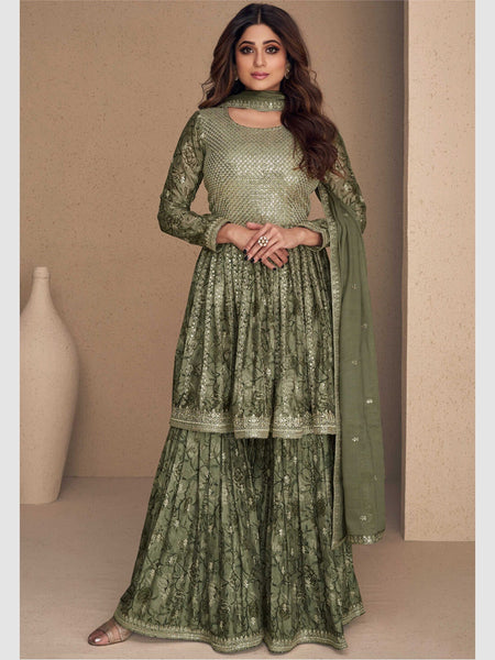 Salwar Kameez - Embroidered Chinnon Silk
