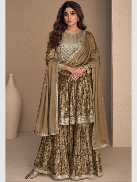 Salwar Kameez - Embroidered Chinnon Silk