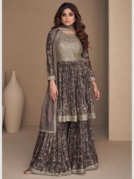  Salwar Kameez - Embroidered Chinnon Silk