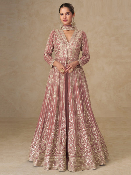 Anarkali Dress - Blush Pink Chinnon Silk Heavy Couture - Anarkali Dress