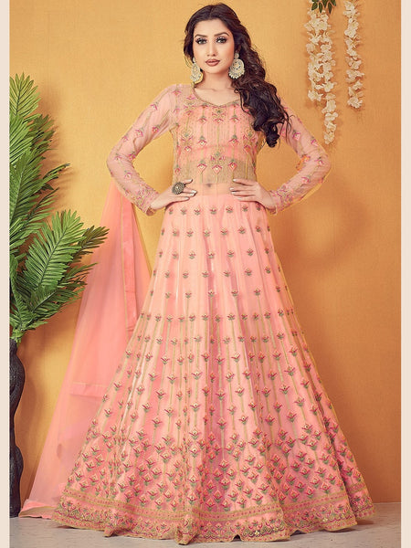 Net Salwar Kameez - Premium Net Embroidery - Anarkali Dress