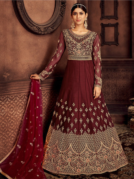Red Indian Dress - Heavy Embroidery on Net - Anarkali Dress