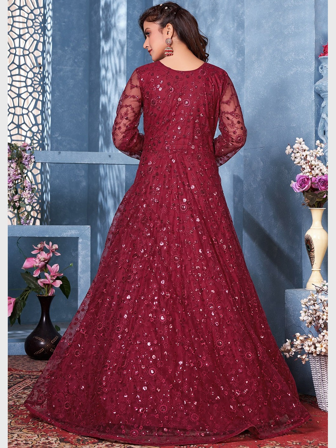 Embroidered Net Anarkali Dress Salwar Kameez Indian Dress C695D Fabricoz Australia