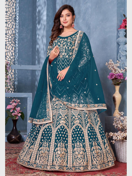 Blue Salwar Kameez - Santoon & Net - Anarkali