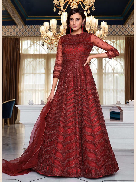 Red Indian Dress - Net & Satin Anarkali Suit