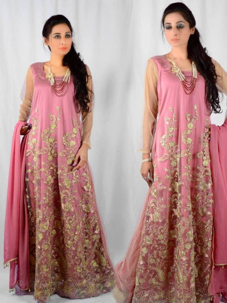 Net Salwar Kameez - Embroidered Net and Silk