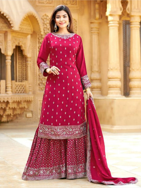 Red Indian Dress - Heavy Chinon Sharara