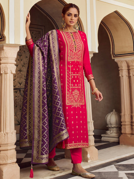 Red Indian Dress - Jacquard & Viscose Embroidery