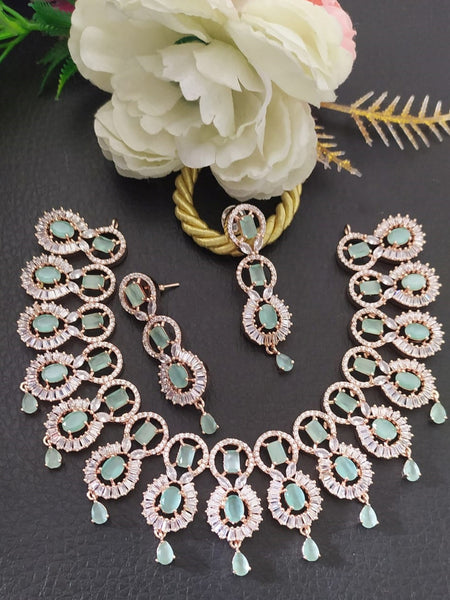 Zirconia Indian Jewelry - Zirconia Stones Necklace & Earrings