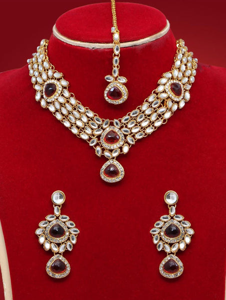 Necklace Indian Jewelry - Kundan Necklace with Tikka