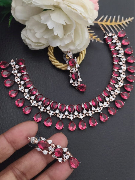 Zirconia Indian Jewelry - Zirconia Stones Necklace & Earrings