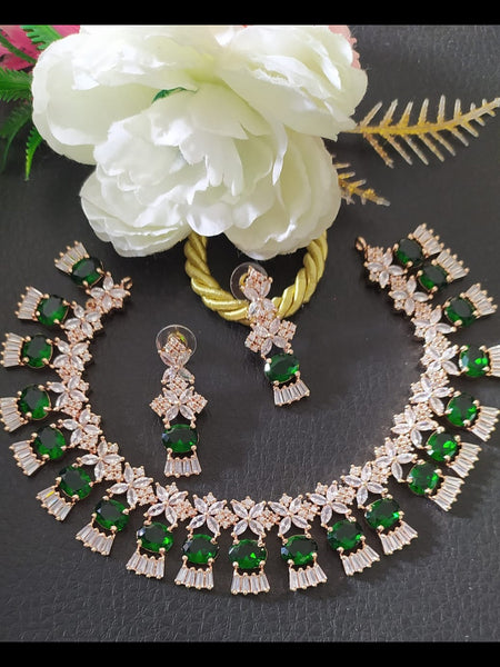 Zirconia Indian Jewelry - Zirconia Stones Necklace & Earrings